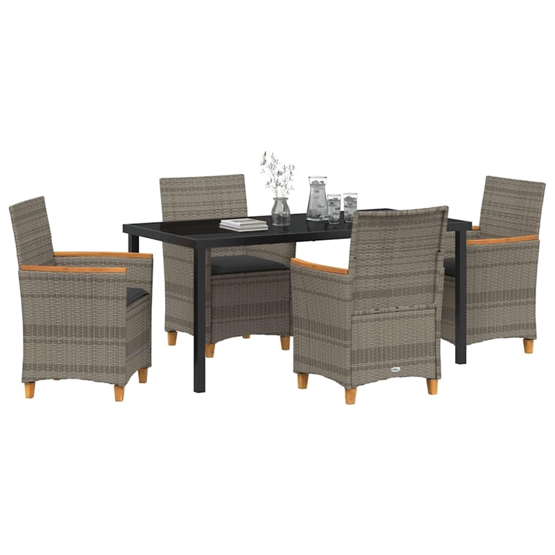 Afuera Living Contemporary 5 Piece Poly Rattan Garden Dining Set in Gray
