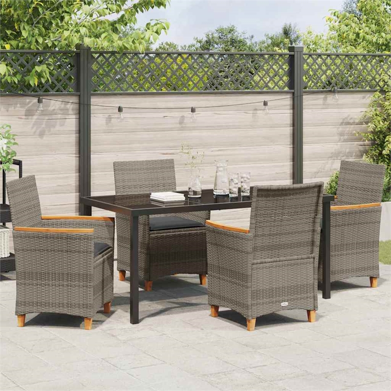 Afuera Living Contemporary 5 Piece Poly Rattan Garden Dining Set in Gray