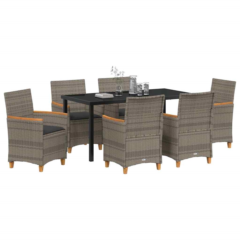 Afuera Living Contemporary 7 Piece Poly Rattan Garden Dining Set in Gray