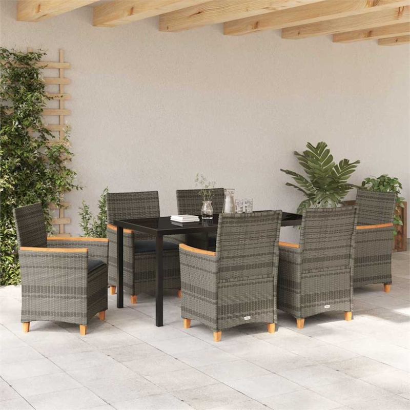 Afuera Living Contemporary 7 Piece Poly Rattan Garden Dining Set in Gray