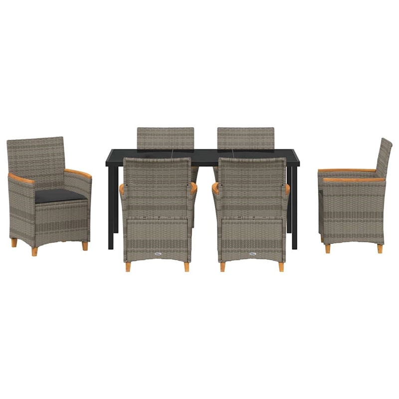 Afuera Living Contemporary 7 Piece Poly Rattan Garden Dining Set in Gray