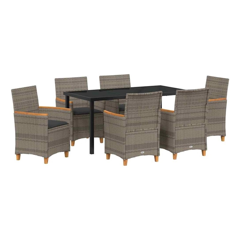 Afuera Living Contemporary 7 Piece Poly Rattan Garden Dining Set in Gray