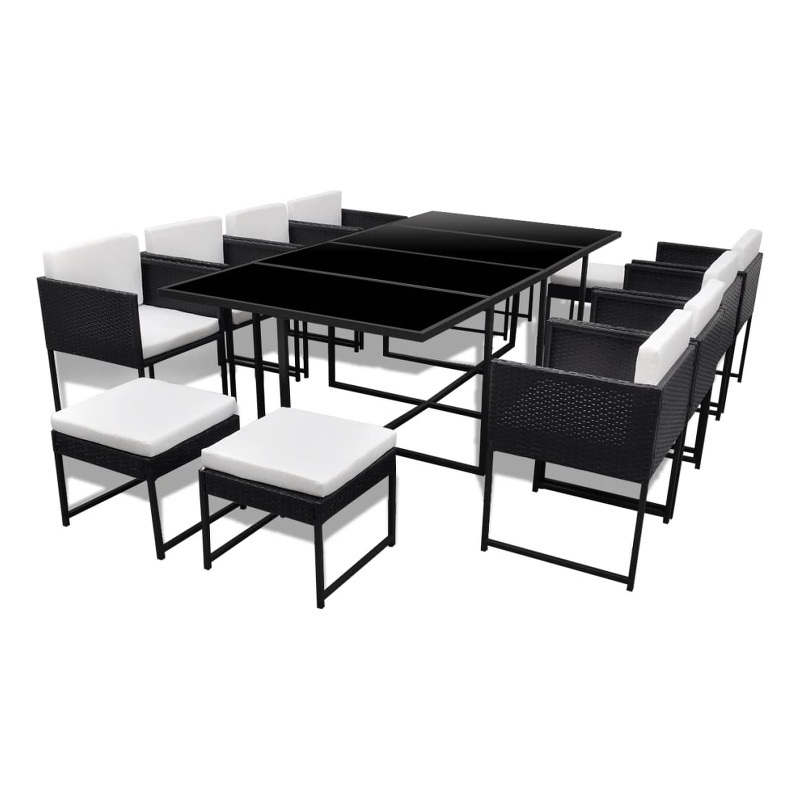 Afuera Living 13 Piece Poly Rattan Garden Dining Set in Black