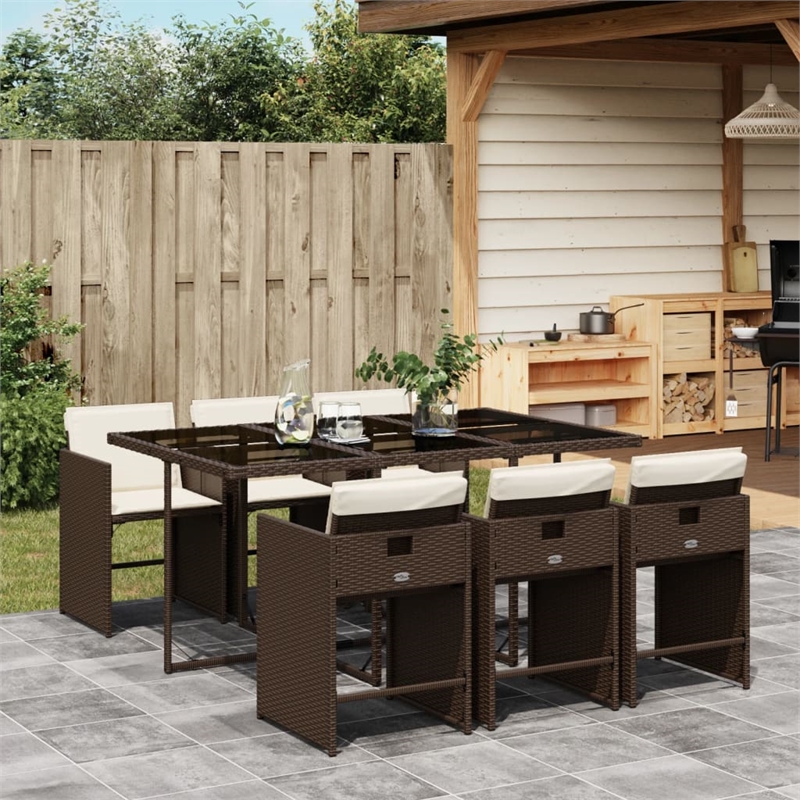 Afuera Living 7 Piece Poly Rattan Patio Dining Set in Brown/Cream White