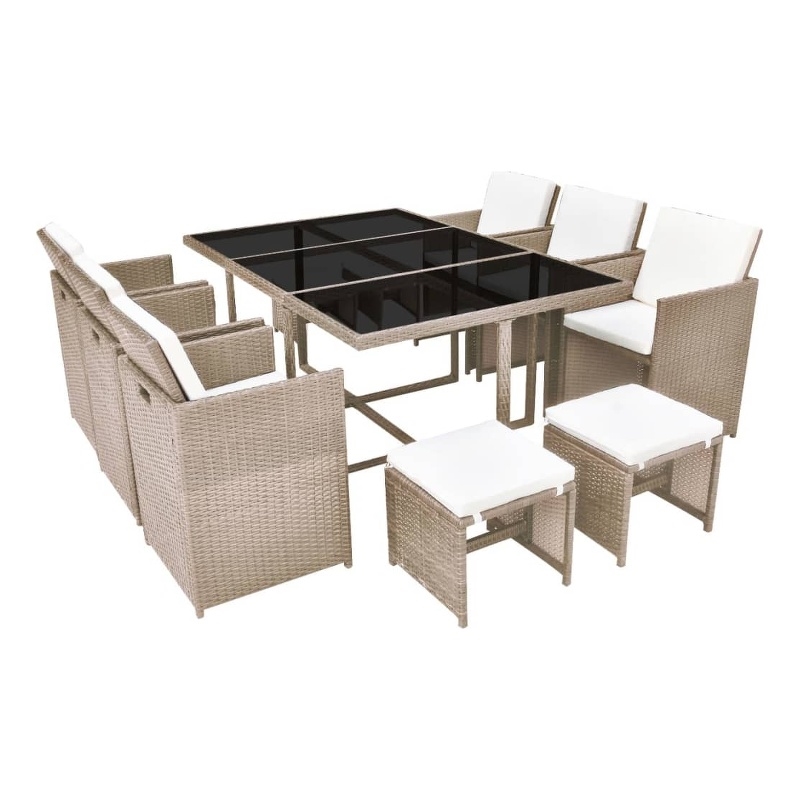Afuera Living Contemporary 11 Piece Rattan Garden Dining Set in Gray
