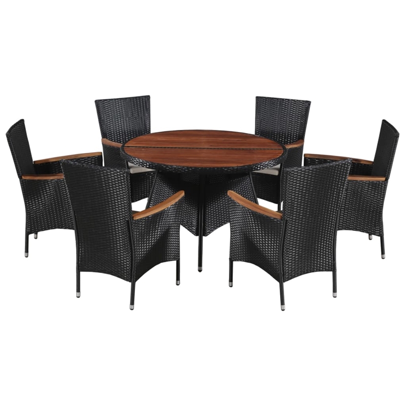 Afuera Living Contemporary 7 Piece Rattan Garden Dining Set in Black