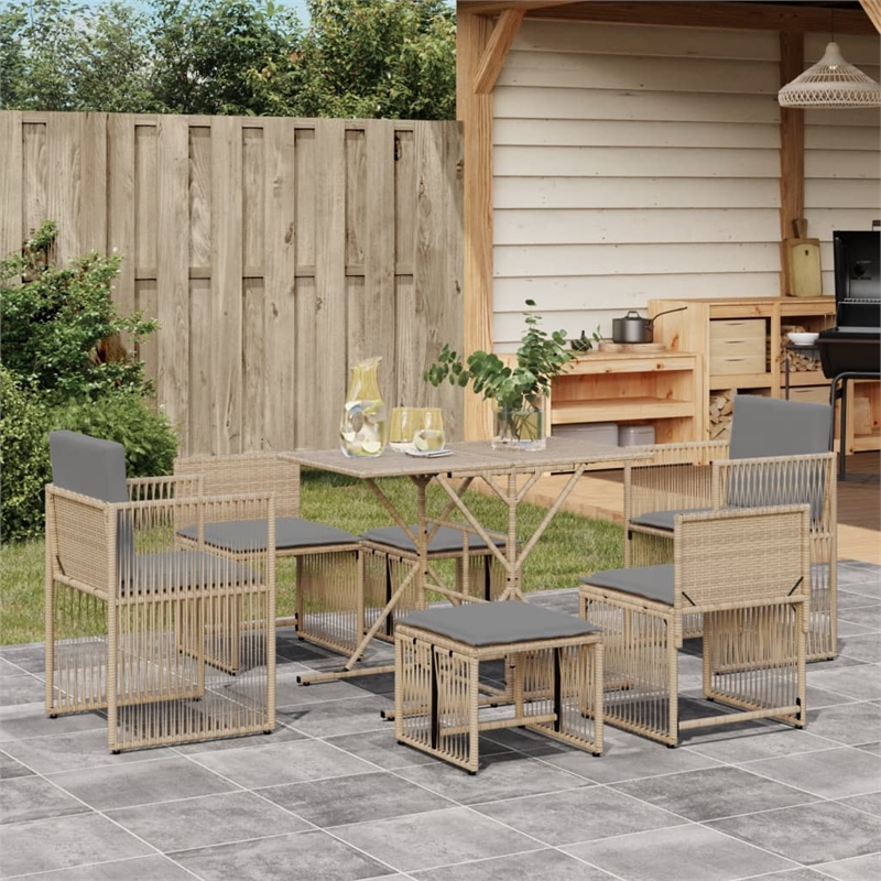 Afuera Living Contemporary 7 Piece Poly Rattan Garden Dining Set in Gray