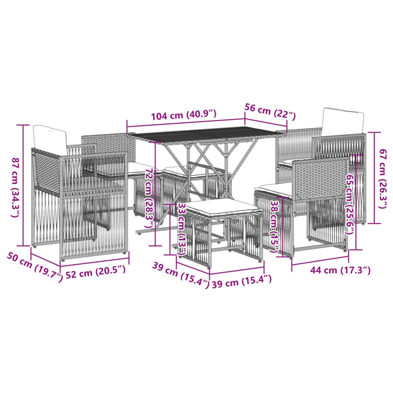 Afuera Living Contemporary 7 Piece Poly Rattan Garden Dining Set in Gray