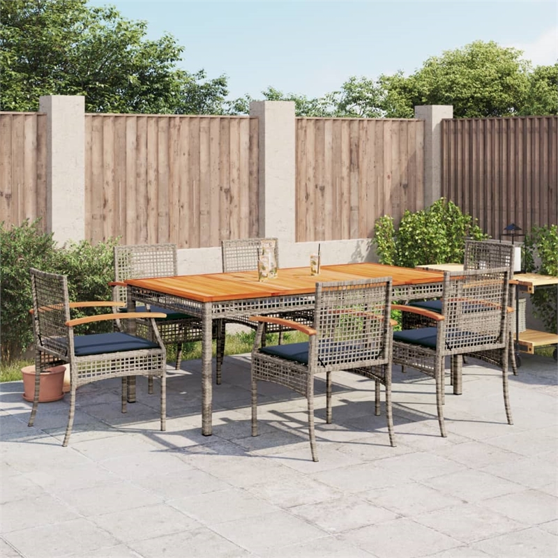 Afuera Living Contemporary Rattan 7 Piece Patio Dining Set in Gray