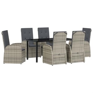 Afuera Living 7 Piece Poly Rattan Garden Dining Set with Cushions in Black