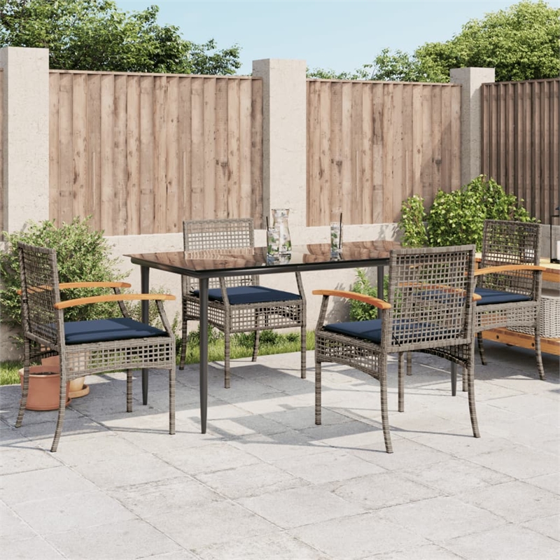 Afuera Living 5 Piece Poly Rattan Patio Dining Set in Black//Navy Blue