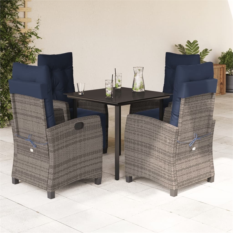 Afuera Living Contemporary 5 Piece Poly Rattan Garden Dining Set in Gray