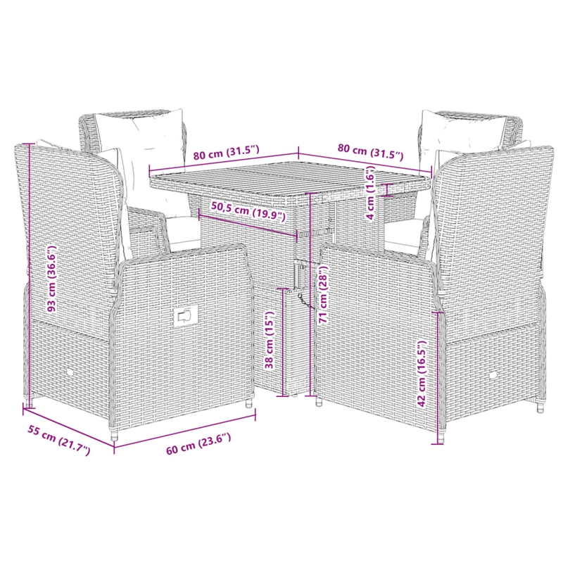 Afuera Living 5 Piece Poly Rattan Garden Dining Set in Gray/Brown