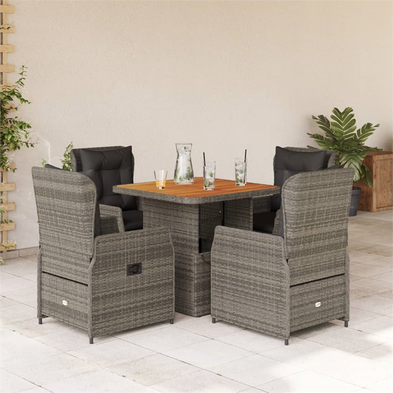 Afuera Living 5 Piece Poly Rattan Garden Dining Set in Gray/Brown
