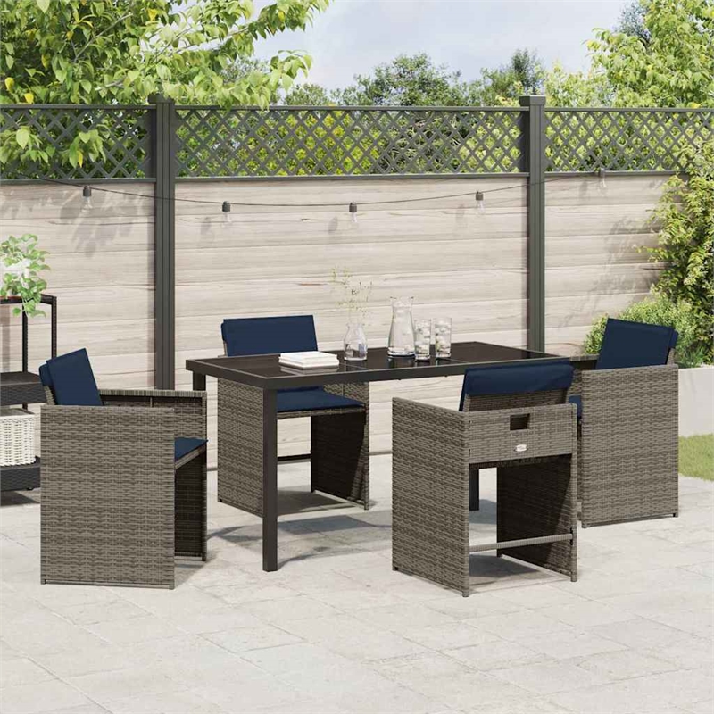 Afuera Living 5 Piece Poly Rattan Garden Dining Set with Cushions in Gray