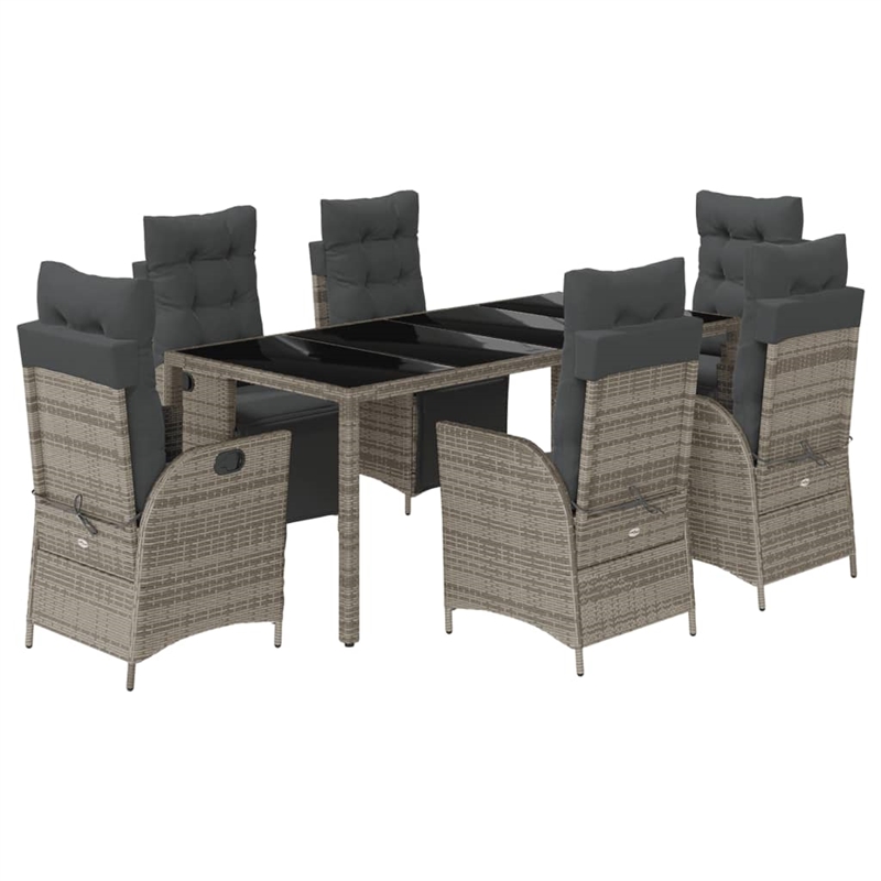 Afuera Living Contemporary 7 Piece Poly Rattan Garden Dining Set in Gray