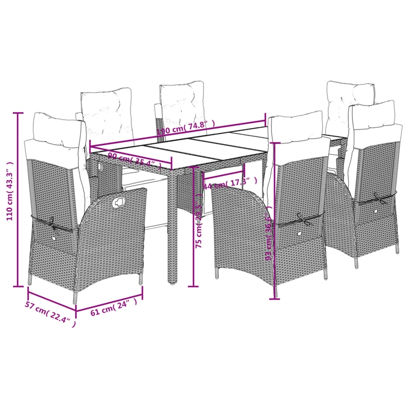 Afuera Living Contemporary 7 Piece Poly Rattan Garden Dining Set in Gray