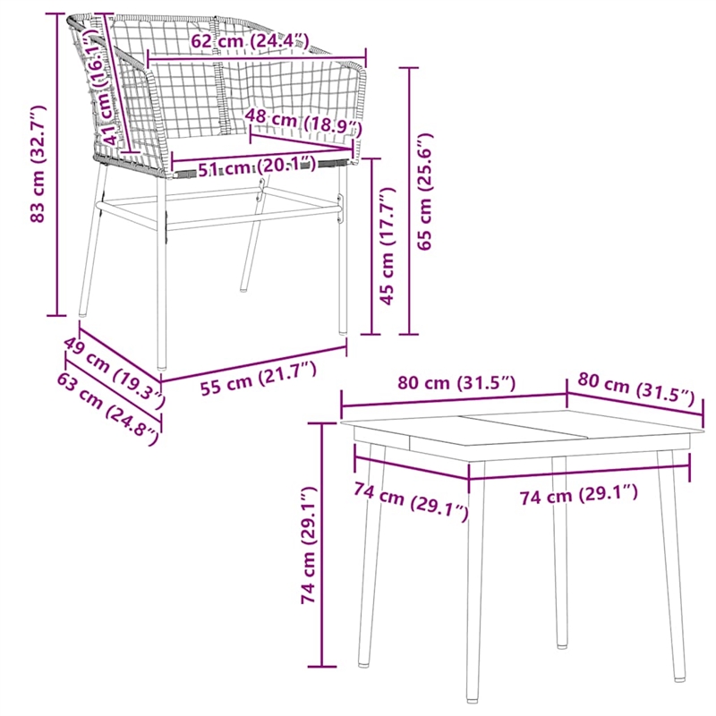 Afuera Living Poly Rattan Garden Dining Set in Black/Dark Gray