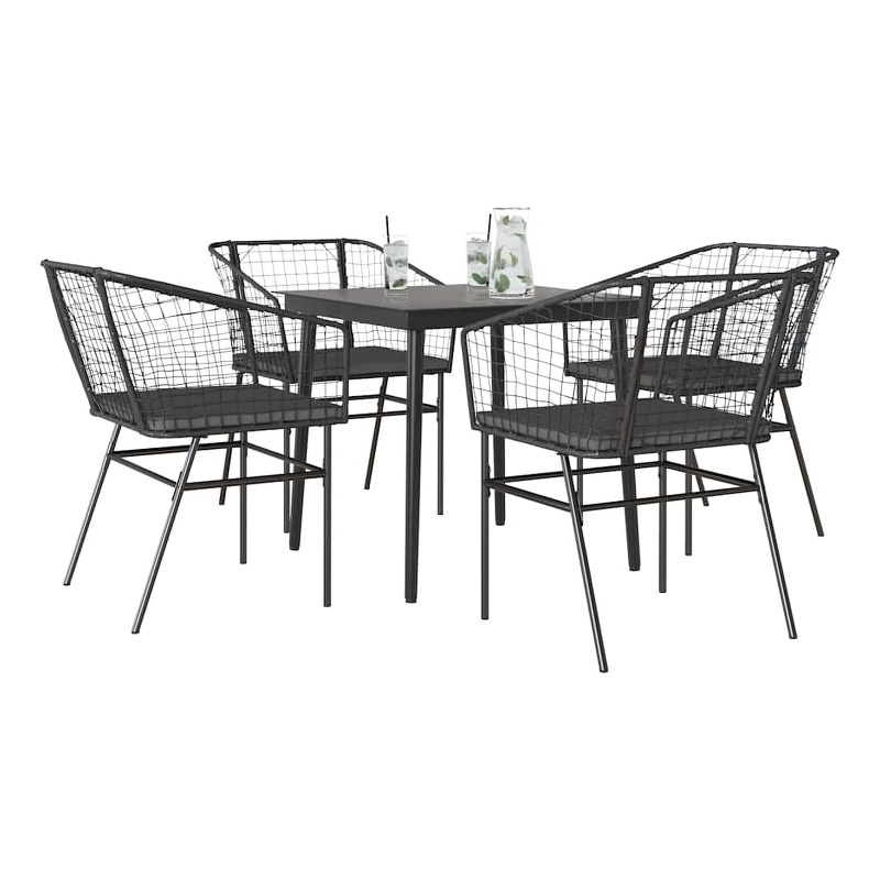 Afuera Living Poly Rattan Garden Dining Set in Black/Dark Gray