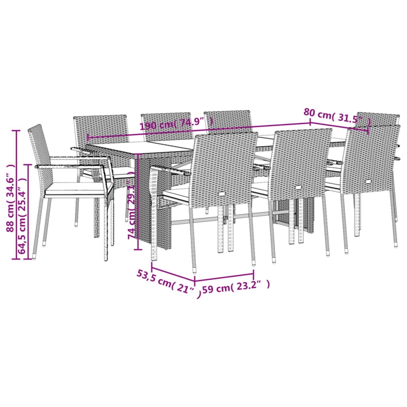 Afuera Living Contemporary Durable Rattan Garden Dining Set in Gray