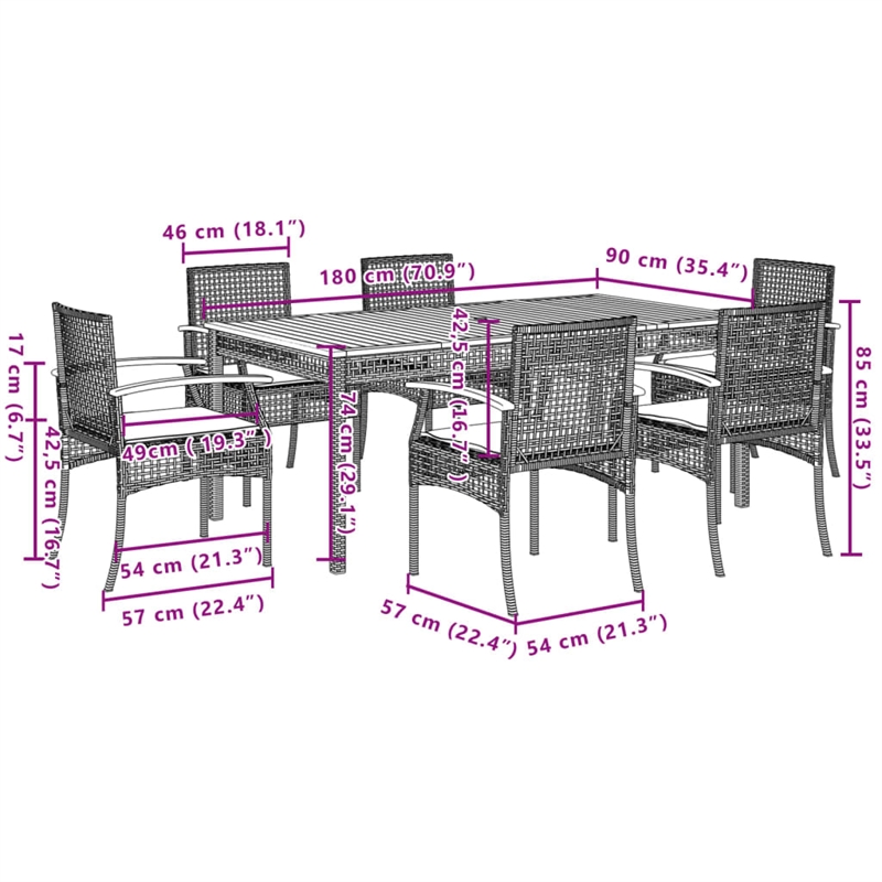 Afuera Living 7 Piece Rattan Garden Dining Set in Beige/Cream White