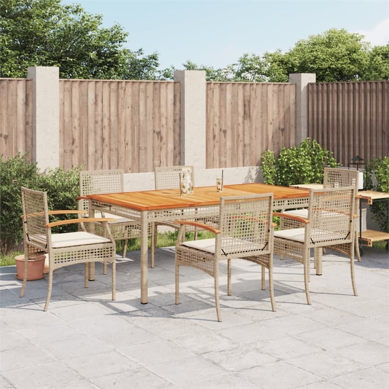 Afuera Living 7 Piece Rattan Garden Dining Set in Beige/Cream White