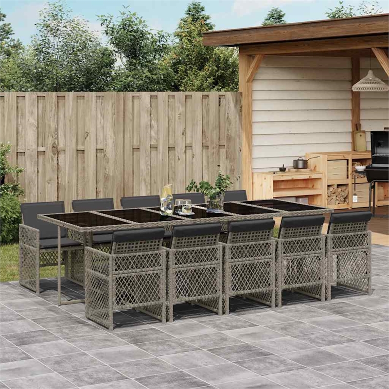 Afuera Living 11 Piece Poly Rattan Garden Dining Set in Gray