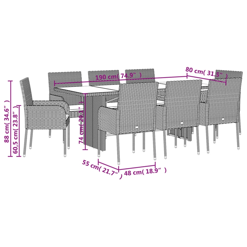 Afuera Living 9 Piece Poly Rattan Garden Dining Set in Black/Cream White