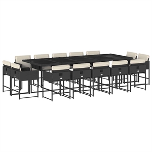 Afuera Living 14 Piece Poly Rattan Patio Dining Set in Black/Cream White