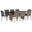 Afuera Living Contemporary 9 Piece Poly Rattan Garden Dining Set in Gray
