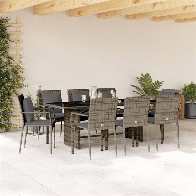 Afuera Living Contemporary 9 Piece Poly Rattan Garden Dining Set in Gray