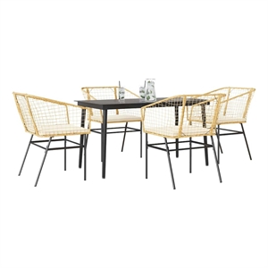 Afuera Living 5 Piece Poly Rattan Garden Dining Set in Black/Cream White