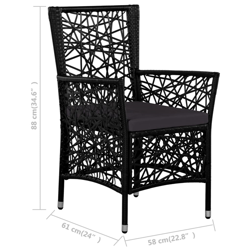 Afuera Living Contemporary 5 Piece Poly Rattan Patio Dining Set in Black
