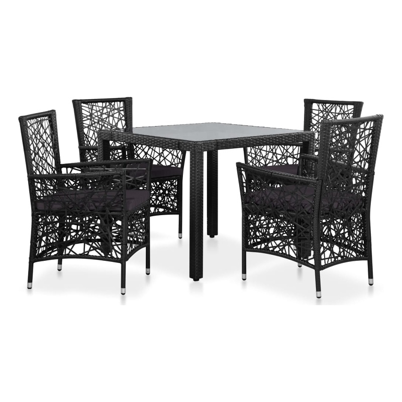 Afuera Living Contemporary 5 Piece Poly Rattan Patio Dining Set in Black