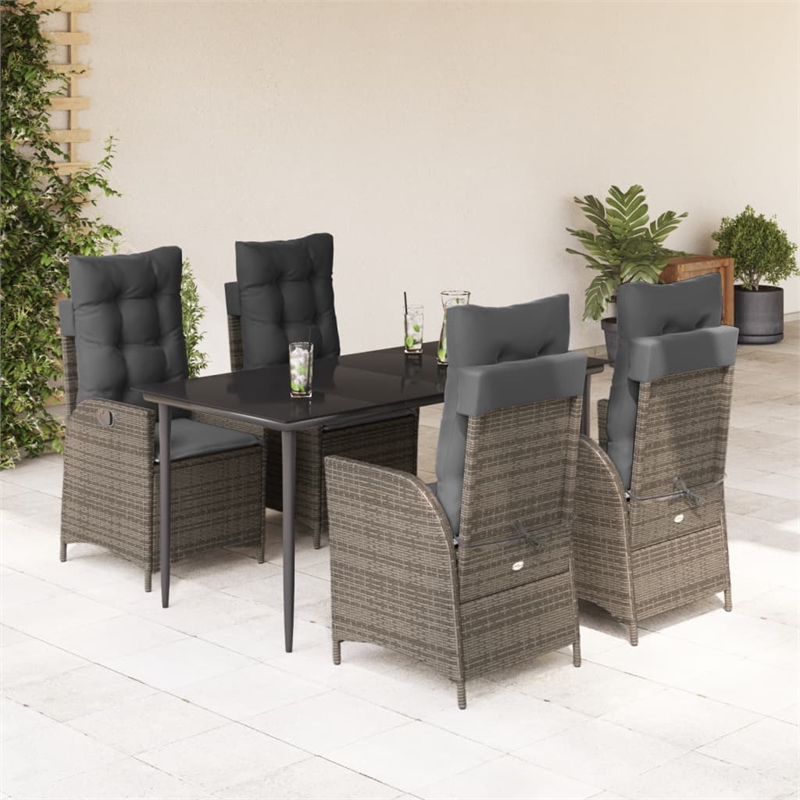 Afuera Living Contemporary 5 Piece Rattan Garden Dining Set in Gray