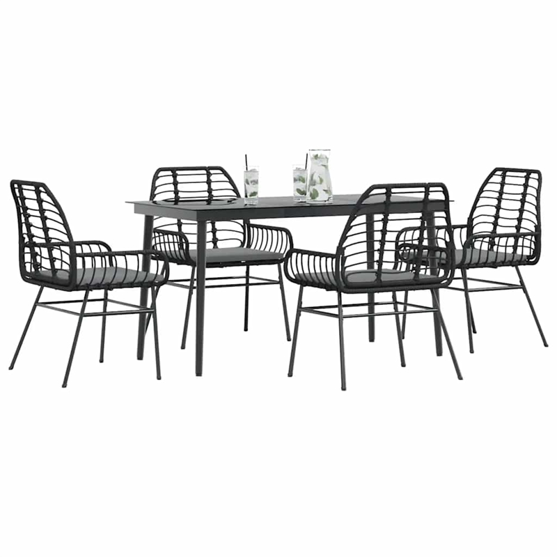 Afuera Living Contemporary 5 Piece Rattan Garden Dining Set in Black