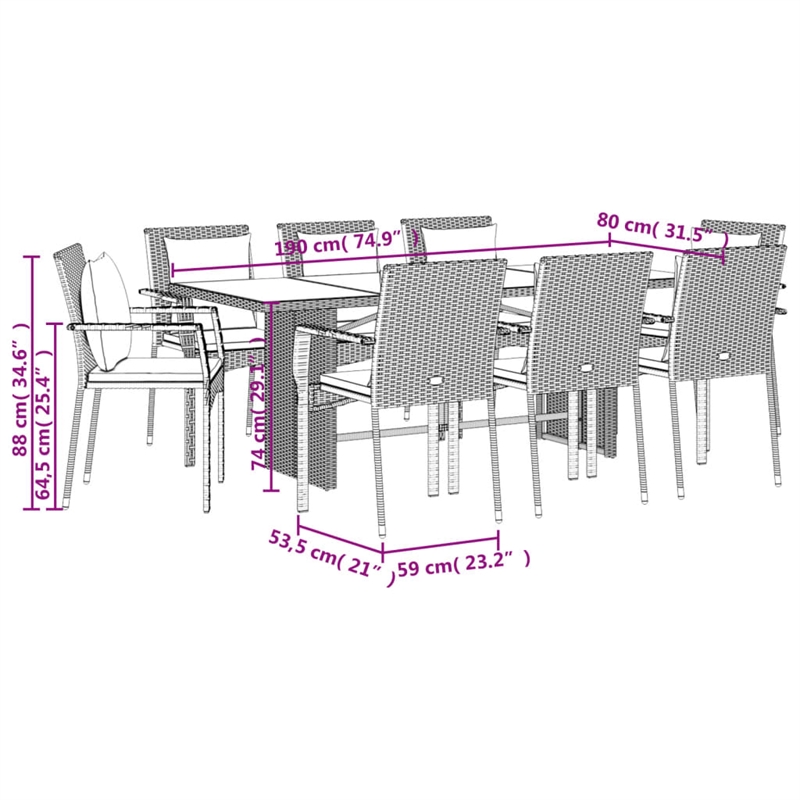 Afuera Living 9 Piece Poly Rattan Garden Dining Set in Black