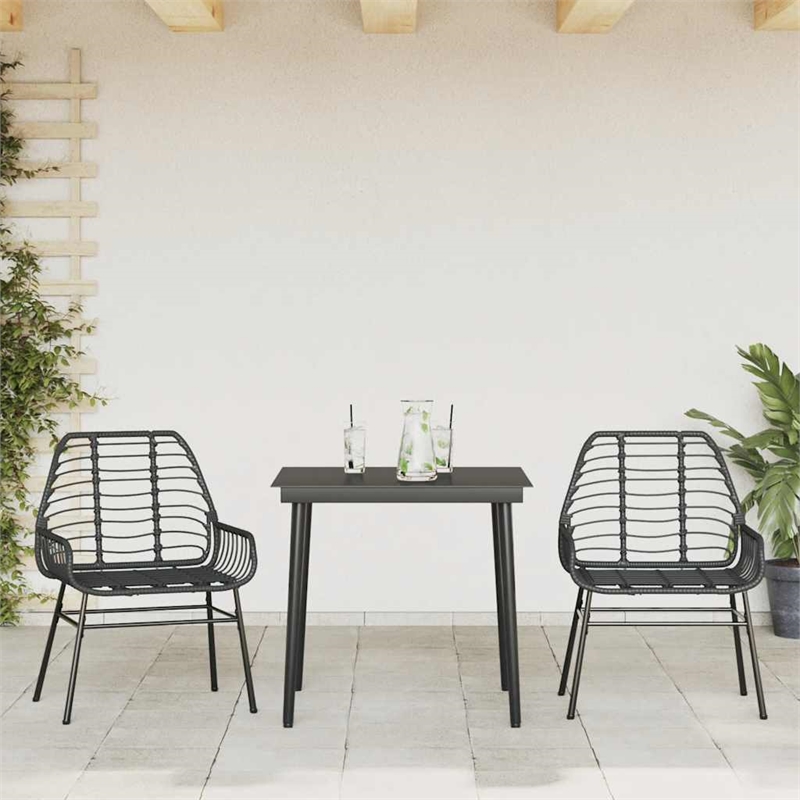 Afuera Living Contemporary Rattan Garden Dining Set in Black