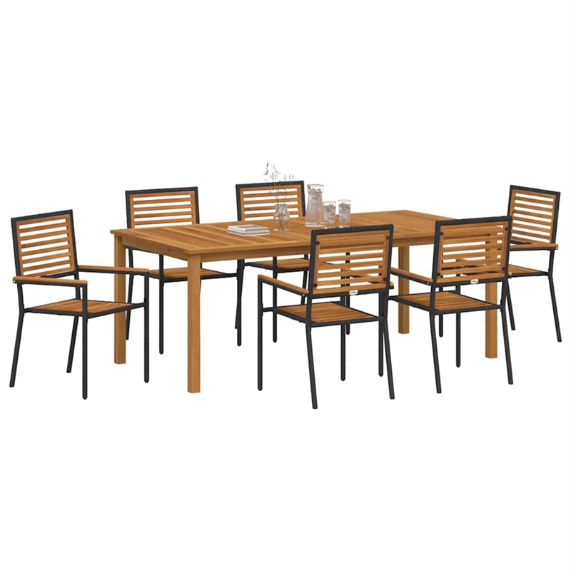 Afuera Living 7 Piece Poly Rattan Garden Dining Set in Black