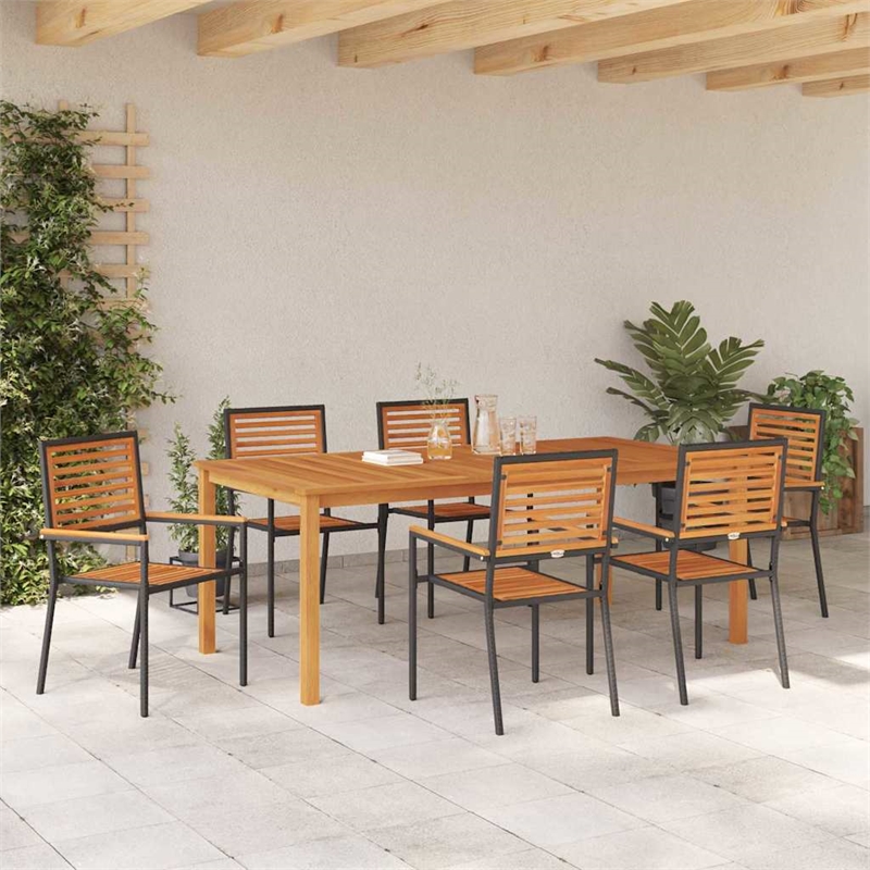 Afuera Living 7 Piece Poly Rattan Garden Dining Set in Black