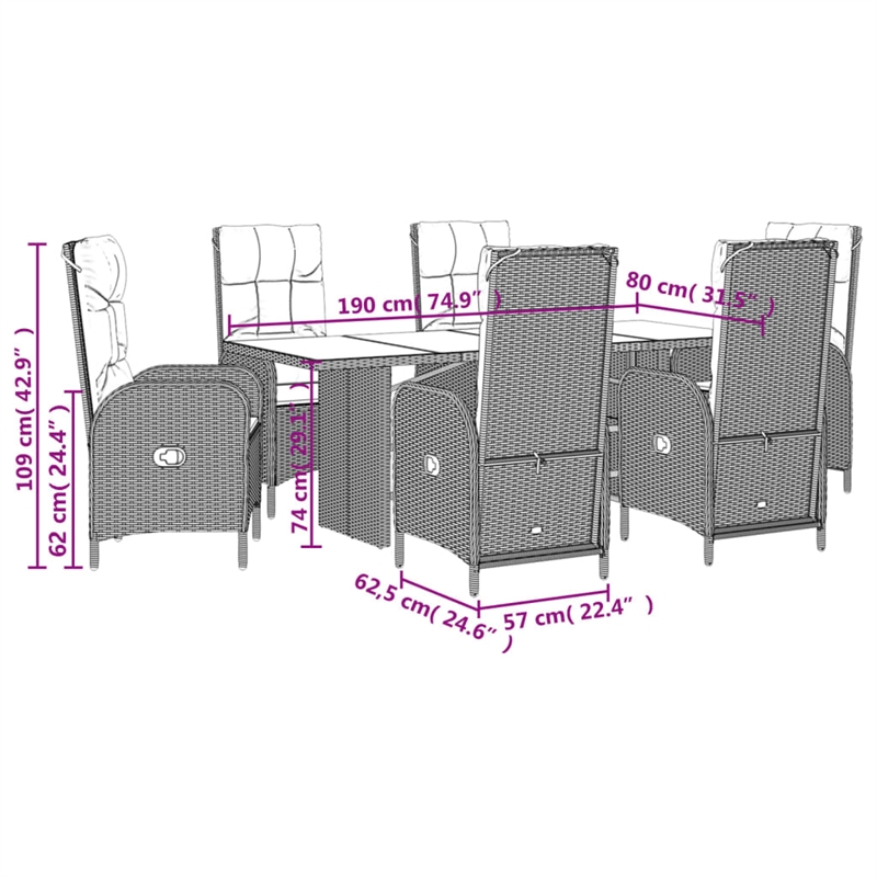 Afuera Living 7 Piece Poly Rattan Garden Dining Set in Anthracite