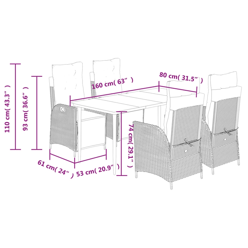 Afuera Living 5 Piece Poly Rattan Garden Dining Set in Beige