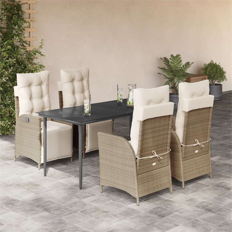 Afuera Living 5 Piece Poly Rattan Garden Dining Set in Beige