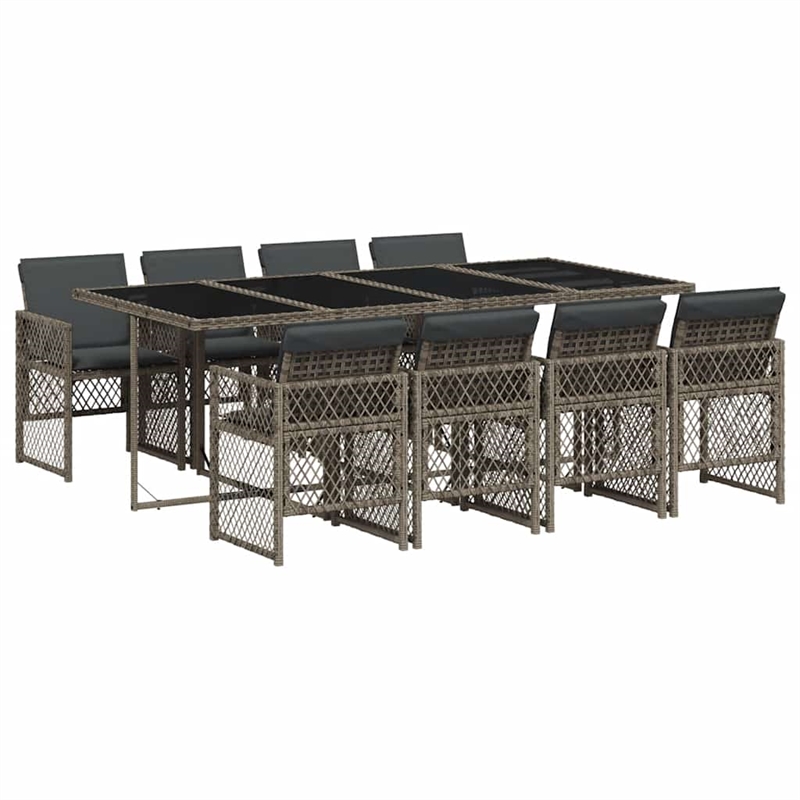 Afuera Living Contemporary 9 Piece Poly Rattan Garden Dining Set in Gray