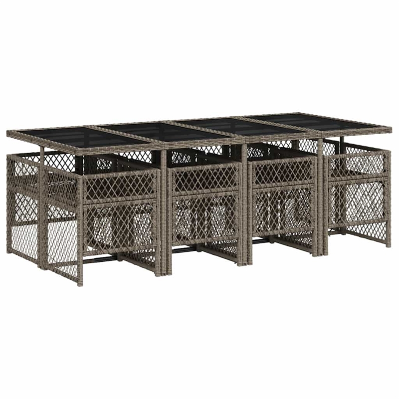 Afuera Living Contemporary 9 Piece Poly Rattan Garden Dining Set in Gray