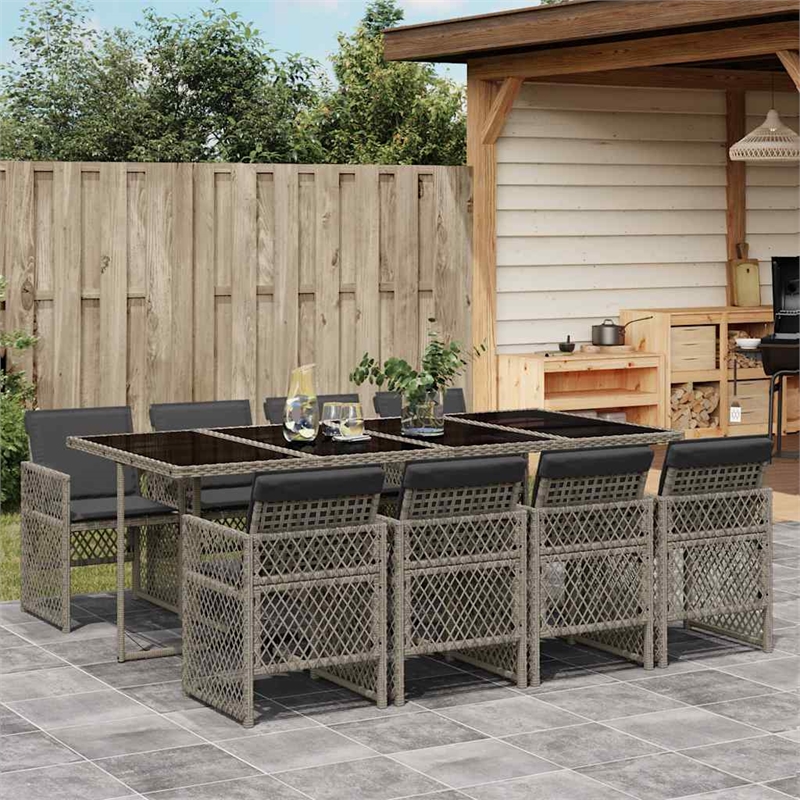 Afuera Living Contemporary 9 Piece Poly Rattan Garden Dining Set in Gray