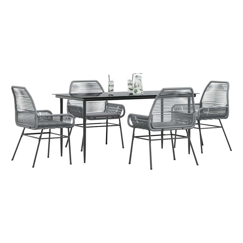 Afuera Living Contemporary Poly Rattan Garden Dining Set in Black