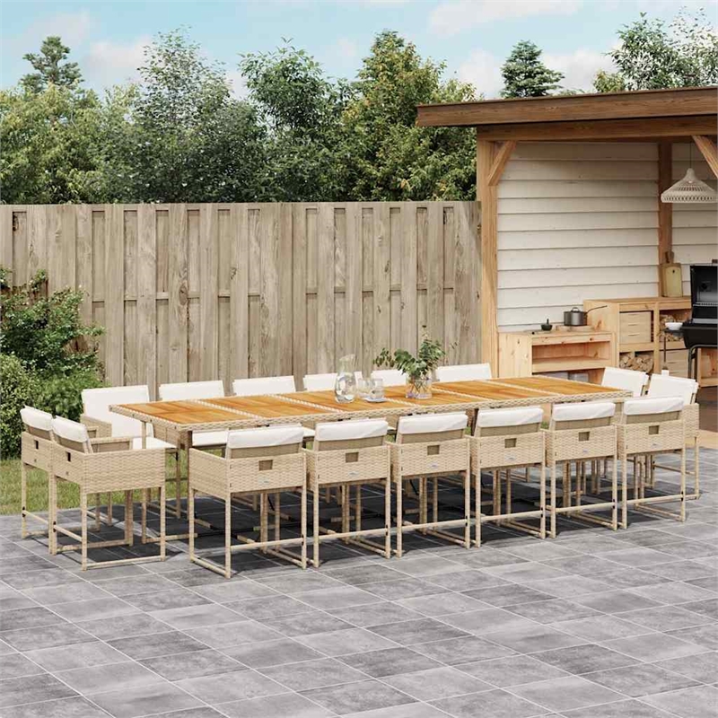 Afuera Living 17 Piece Rattan Patio Dining Set in Beige/Cream White