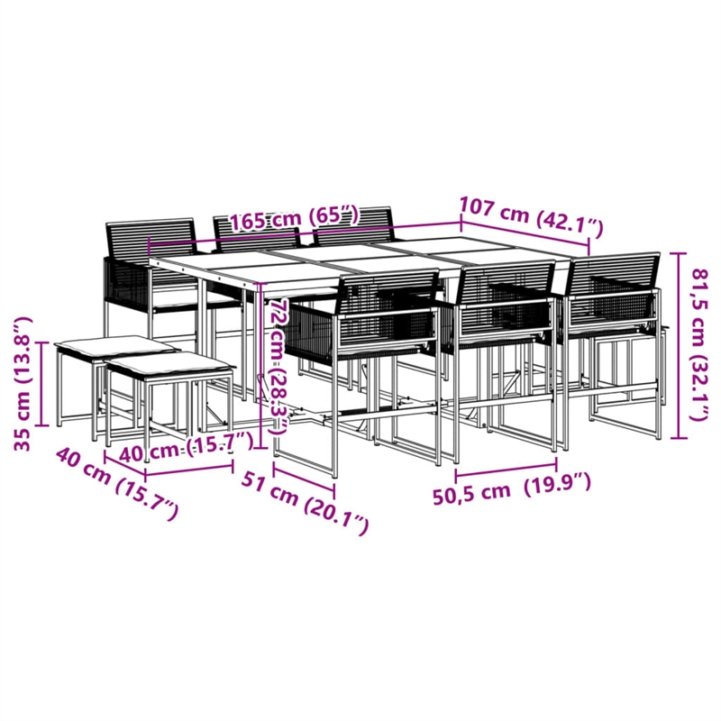 Afuera Living 11 Piece Poly Rattan Garden Dining Set in Black