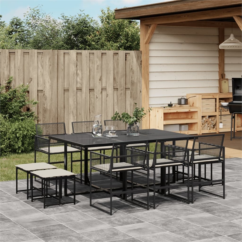 Afuera Living 11 Piece Poly Rattan Garden Dining Set in Black